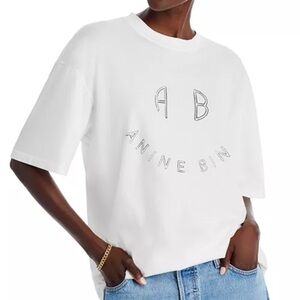 Anine Bing White Logo Crewneck Short Sleeve Tee